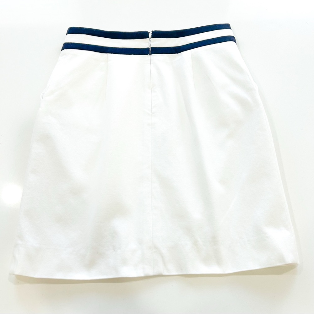 Celine White Cotton A-Line Skirt Navy Stripe Waist Size 40 Preppy Minimalist - Picture 6 of 13